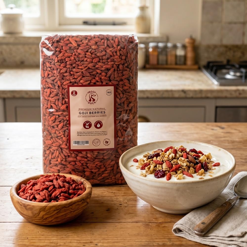 Veggy Duck - Bayas de Goji Naturales (1Kg) - Bayas Secas | Ricas en Antioxidantes, Vitamina A y Vitamina C