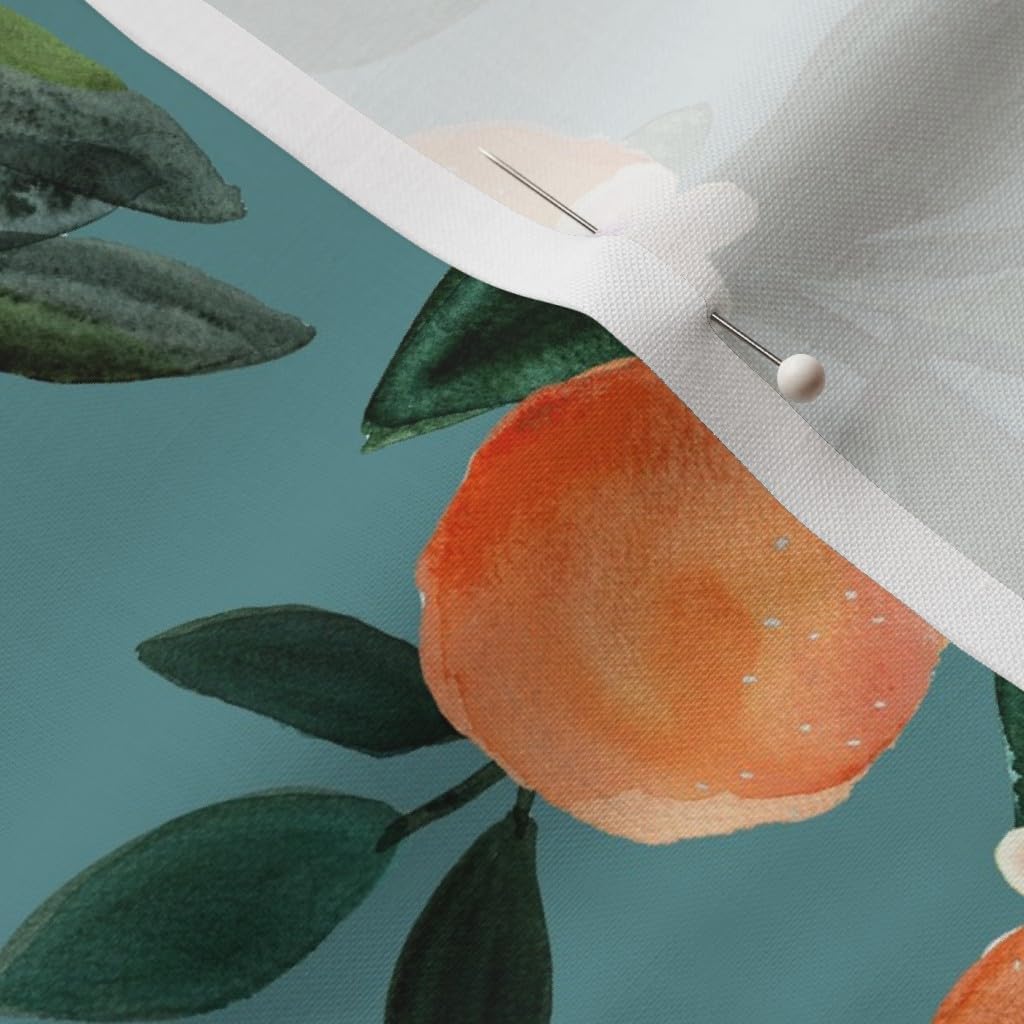 Spoonflower Fabric - Citrus Flowers Teal Orange Watercolor Mandarin Oranges Printed on Petal Signature Cotton Fabric by The Yard - Sewing Quilting Apparel Crafts Decor