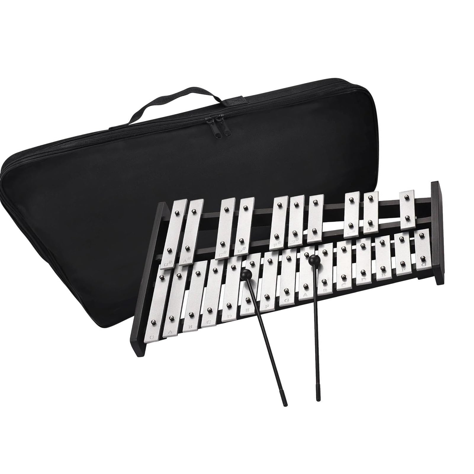 Xilófono Glockenspiel Plegable De 25 Notas Base De Madera Percusión De Aluminio Con Transporte