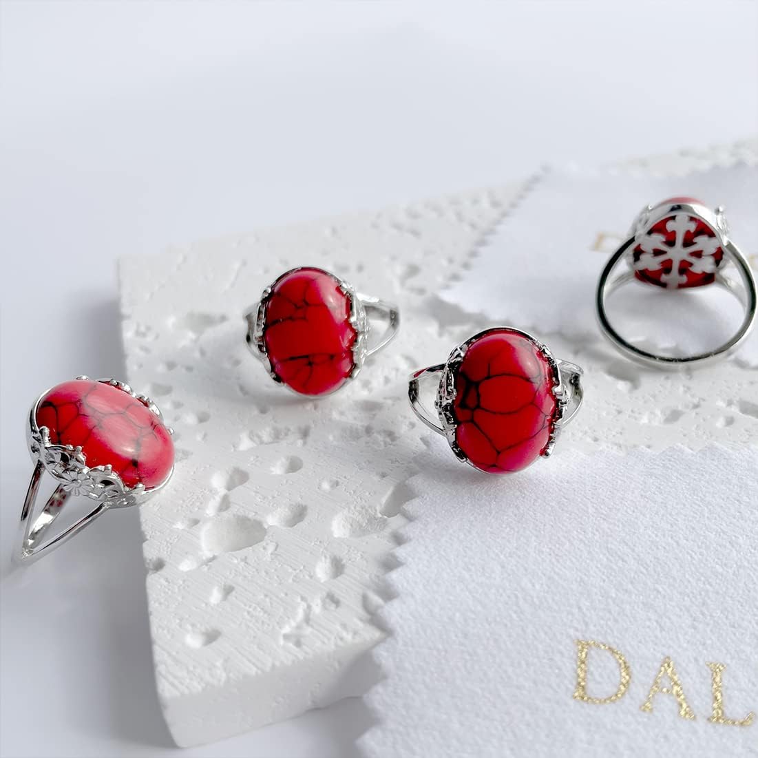 Natural Turquoise Stone Ring for Women,S925 Sterling Silver Edged with Flower Vine Thick Genuine Gemstone Turkey Ring Jewelry - Image 5