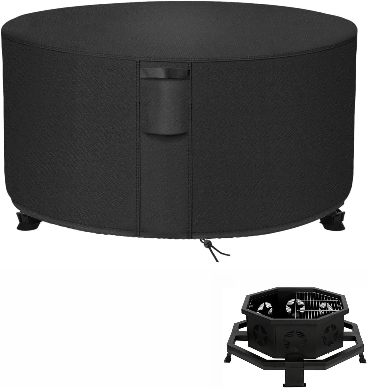 Fire Pit Cover Round 31 Inch,600D Heavy Duty Covers for Hykolity Fire Pit Weather Resistant,Waterproof Firepit Cover Outdoor-Buckle Straps,Air Vents & Drawstring