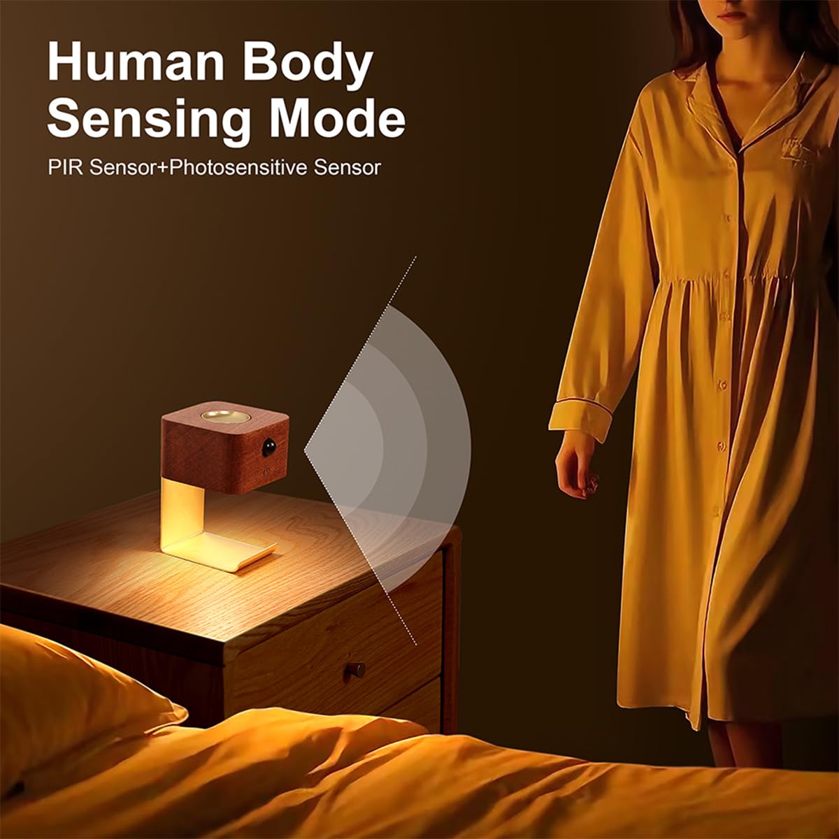 HBCIDC Motion Sensor Night Light with Desktop Wall Mounted Perfect for Bedroom Car Romantic Gift for Christmas Valentine’s Day(Walnut Wood) - Image 4