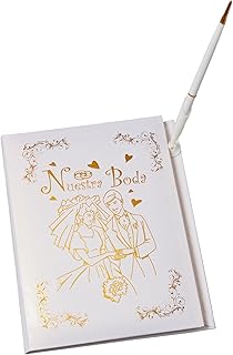 Simply Elegant Wedding Guest Book in Spanish - 8 x 9.75 Inch, Guest Book with Pen Set, Stand, Party Journal, Durable, Celebratory Book, Party Décor, Party Supplies