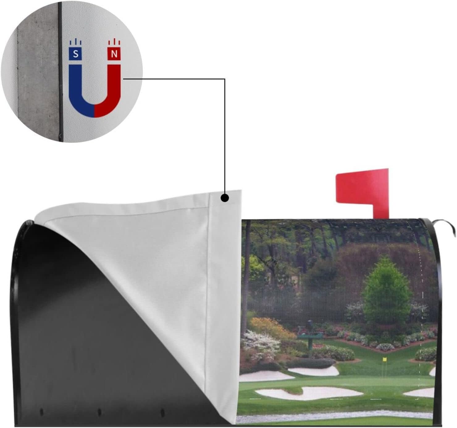 Golf Course Magnetic Mailbox Covers, Post Box Cover Wrapped Standard Size 20.7 X 18.03 Inch for Courtyard Garden Yard Fence Decor 21x18 in.