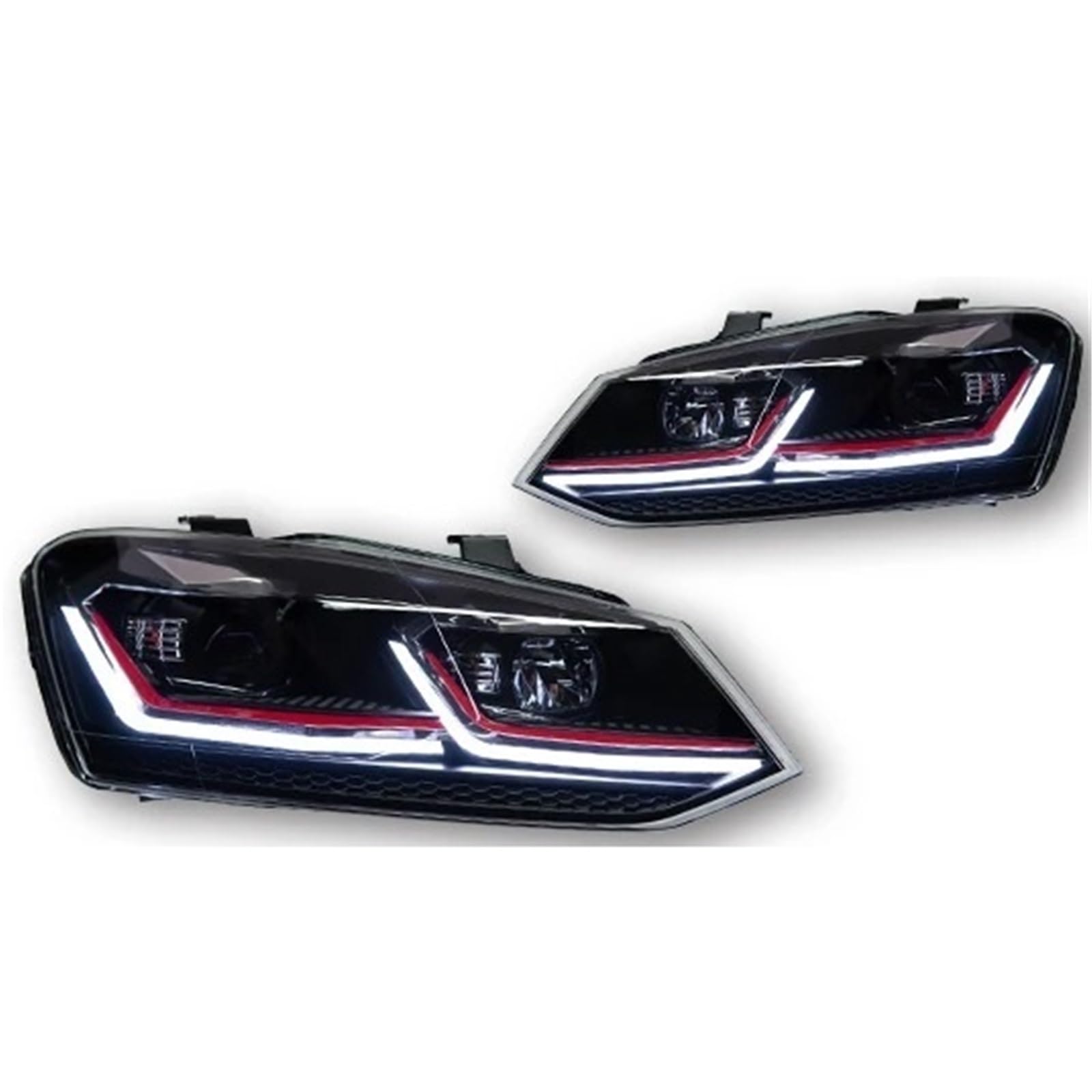 Gruppo Ottico Anteriore Per VW Per Polo Fari A LED 2011-2018 Fari Per DRL Indicatori Di Direzione Abbaglianti Angel Eye Proiettore Lente Lampada Frontale Faro Fanale Proiettore(Right-Hand Drive Car,Re