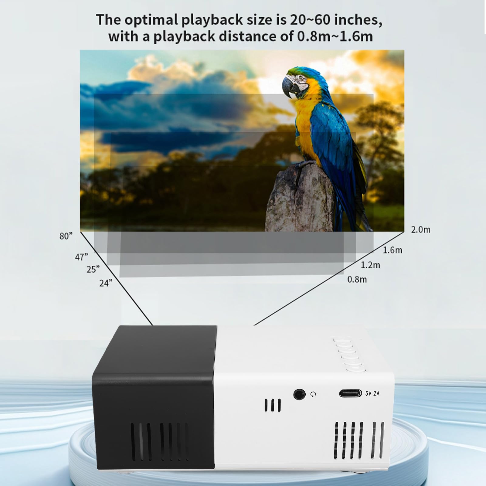 Lazmin112 1080P HD-Projektor, Tragbarer-Projektor mit Automatischer Trapezkorrektur und Integriertem Lautsprecher, Kompatibel mit Smartphone, Laptop, USB-, für den Heimgebrauch (EU-Stecker)