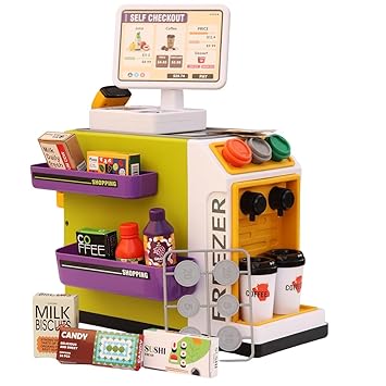 50 Pieces Supermarket Play Set with Real Water Dispenser and Pretend Scanner (3-8 Years)