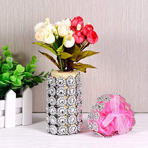 Jsshi 6 Row,4" X10 Yard,Silver Flower Diamond Rhinestone Crystal Mesh Ribbon Wrap Roll For Wedding Decorations, Wedding Cake, Birthdays, Party Supplies, Arts & Crafts(Flower Pattern 10 Yards) (Silver) #TOP4