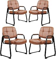 Vista 39 de CLATINA Silla de cuero para oficina, sala de espera, con base de trineo, silla de recepción sin ruedas con reposabrazos y soporte de madera, sillón