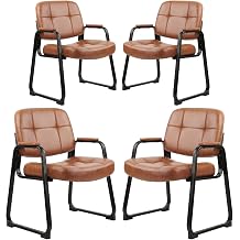 CLATINA Big & Tall 500 lb Waiting Room Chairs with Padded Armrests and Sled Base, Leather Stationary No Wheels Office Reception Guest Chair for Lobby Home and Meeting Conference, Brown4 Pack
