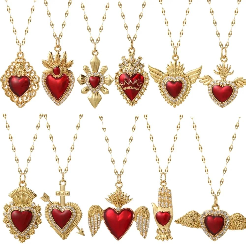 Prodotti per Ragazze da Donna, Ciondolo a Cuore Carino Rosso Love Dijes Catena Lunga, Cuore Grosso, Cuore, Olivia, Cuore Rosso, Regali Cuore Rosso Oro