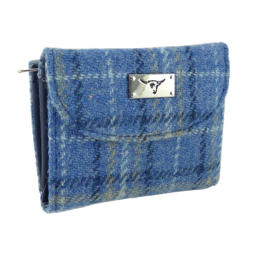 Glen Appin of Scotland Harris Tweed Jura Short Wallet in Light Blue Check