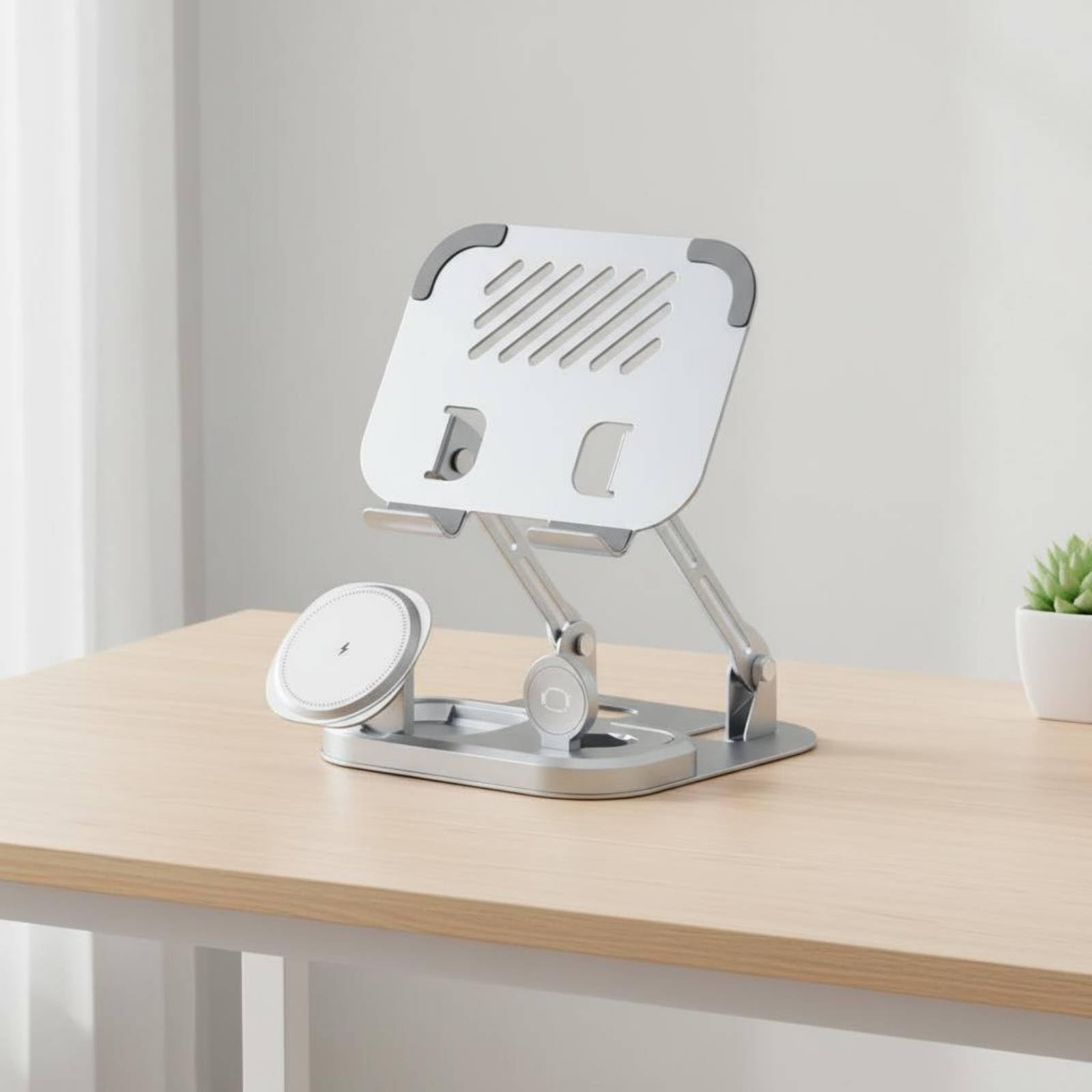 Supporto di Ricarica 5 in 1 Base Caricatore Stazione Dock Portacellulare Struttura Alluminio Antioscillazione Pieghevole Tascabile Accessori Adatto a Comodino