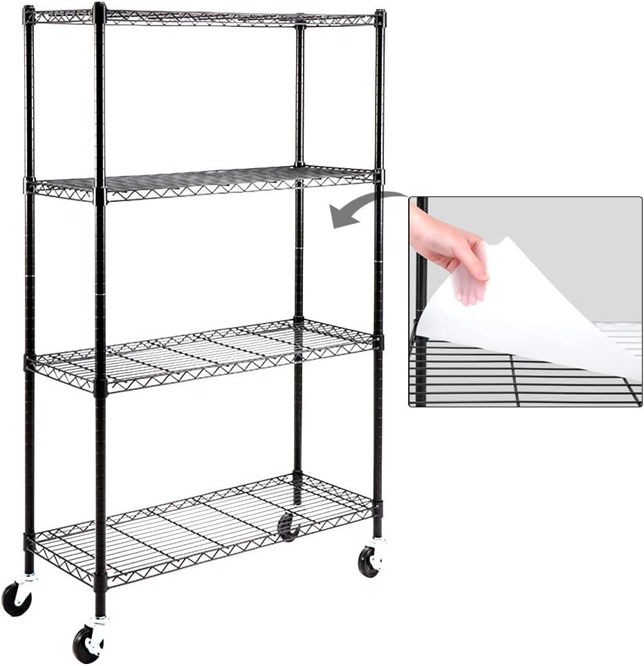 EZPEAKS 4Shelf Shelving Units and Storage on 3'' Wheels with 4Shelf Liners