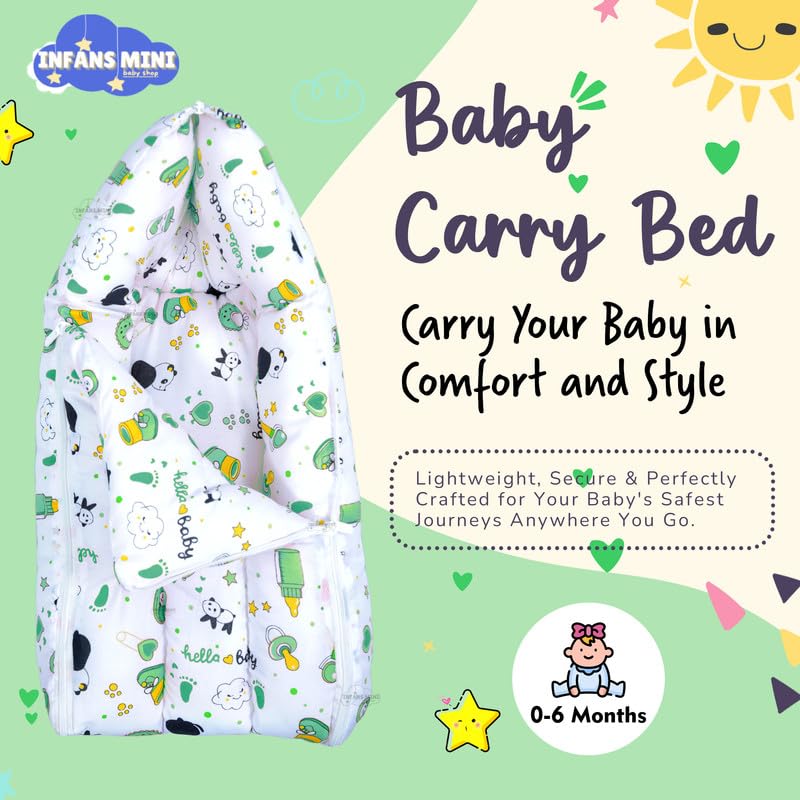 Image of Baby Bed, Sleeping Bag & Carry Nest Cotton|3 in 1 Convertible Portable Bassinet-Nest|Unisex New Born Sleeping Bed for 0-6 Months (Panda Green)