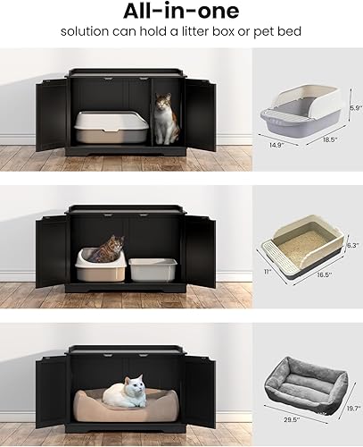 Miniatura 6 de Muebles de caja de arena para gatos, caja de arena oculta para gatos de interior, amplios muebles de baño para gatos con divisor extraíble, fácil