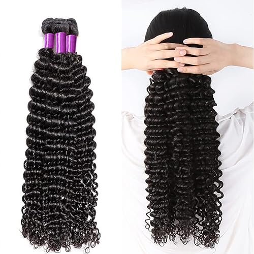 Miniatura 2 de Extensiones de cabello humano de onda profunda, paquetes de cabello rizado profundo, 100% sin procesar, cabello virgen brasileño Remy, extensiones