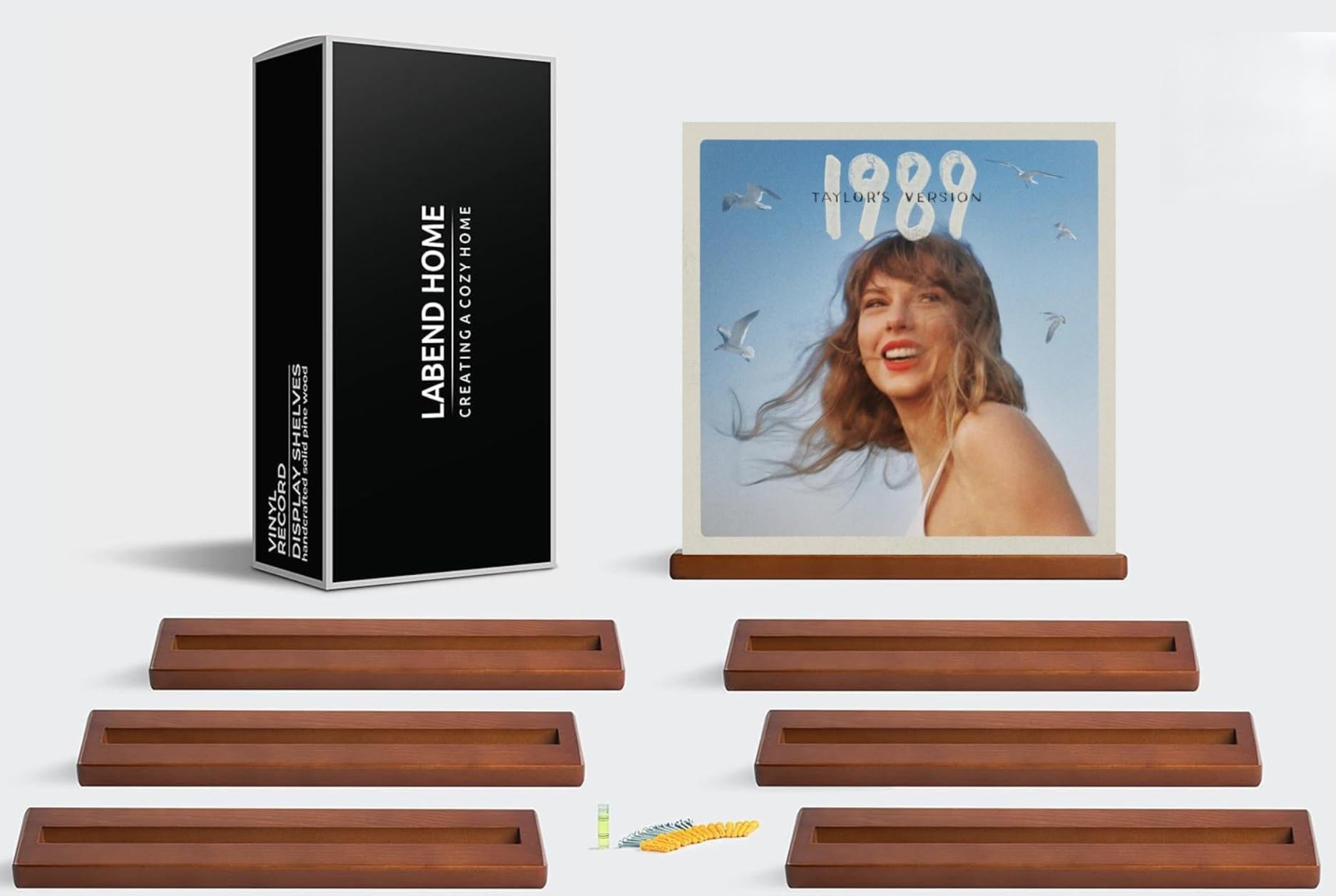 LABEND HOME LE-BAND Record Shelves Set of 8 - Vinyl Shelf - Records Display - Record Frame Ledge - Lp Albums Storage Wall Mount - Album Holder Organizer and Stand Vintage Decor - Pine Wood (Brown)