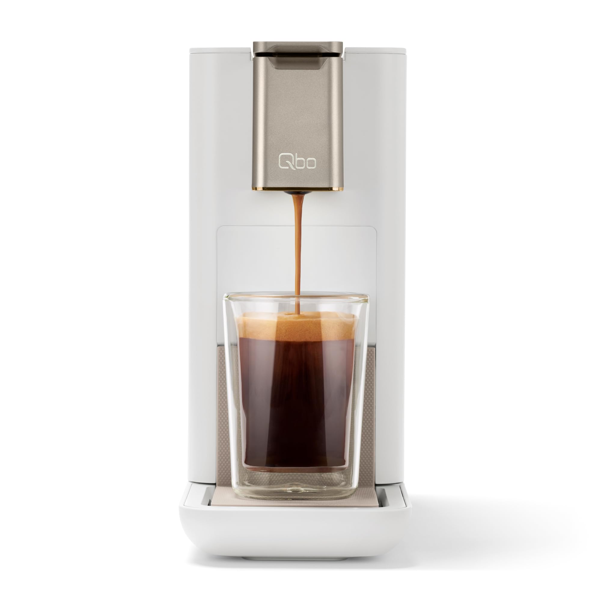 Tchibo Qbo ICONIC Premium Kapselmaschine inkl. 16 Kapseln Espresso Caffè Caffè Grande, kompakt, Light Gold