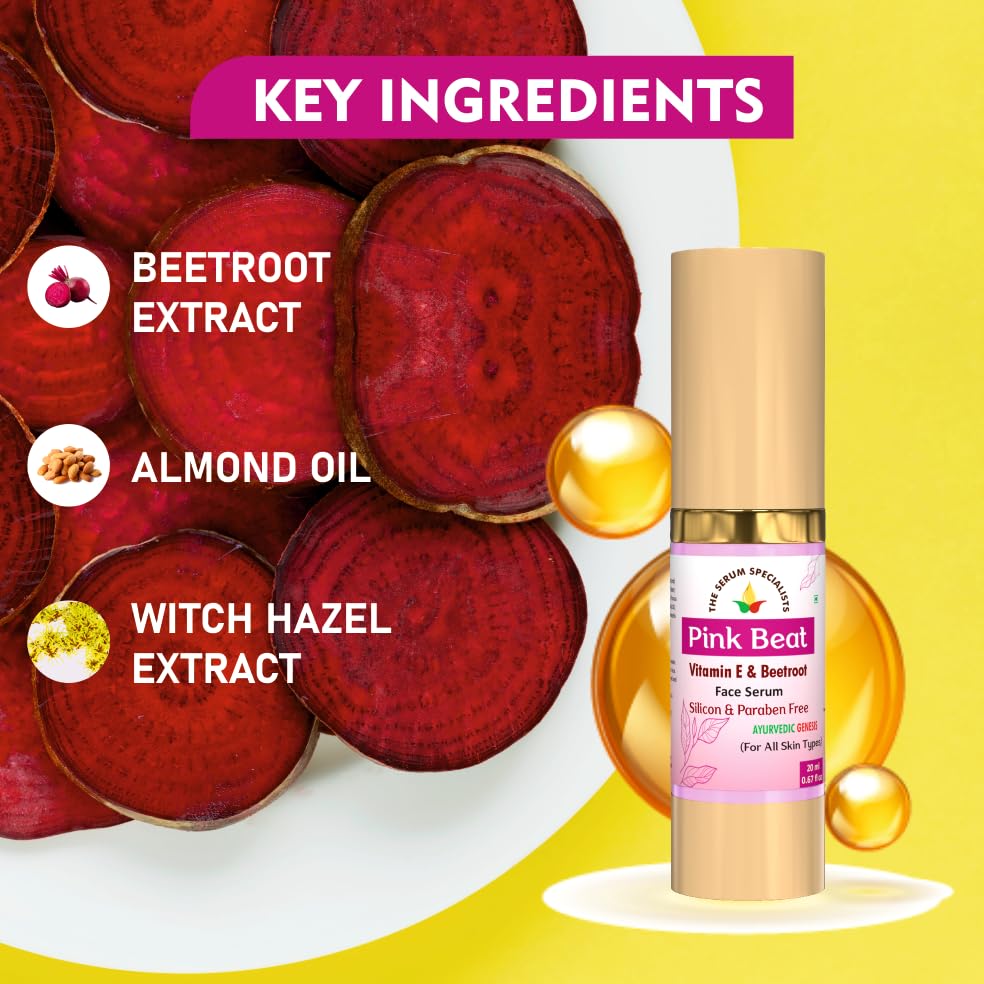 Image of Pink Beat Vitamin E & Beetroot - Nourishing & Radiance-Boosting | Infused with Vitamin E & Beetroot Extract | Enhances Skin's Natural Glow | For All Skin Types | 20ml