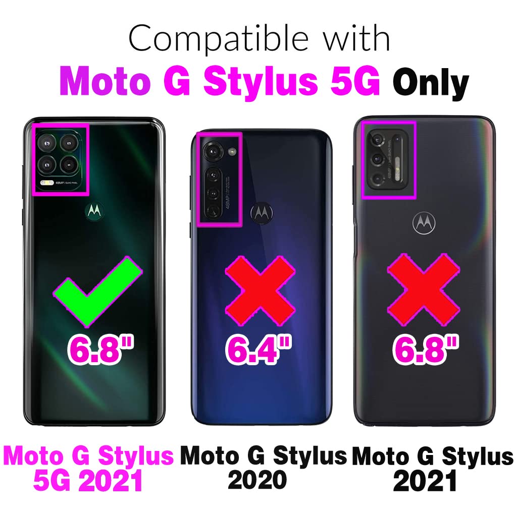 Furiet Argyle Wallet Case for Moto G Stylus 5G 2021 with Wrist Strap Shoulder Strap, 9+ Card Slots Zipper Purse, Luxury PU Leather Stand Phone Cover for Motorola GStylus G5 XT2131DL Women Deep Purple