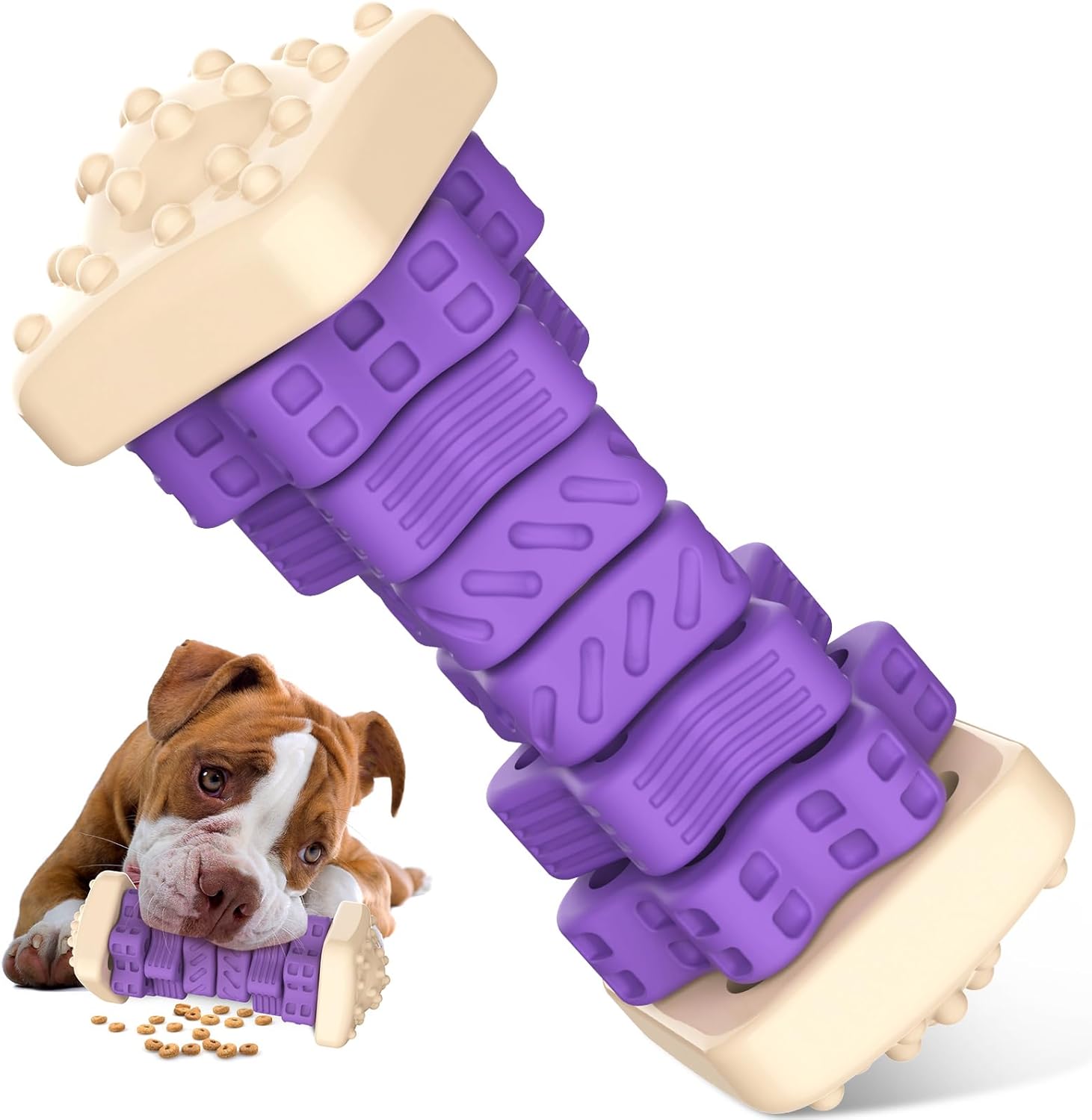 RUXAN Indestructible Dog Chew Toy for Aggressive Chewers, 3 in 1 Tough Dog Puzzle Toys with Beef