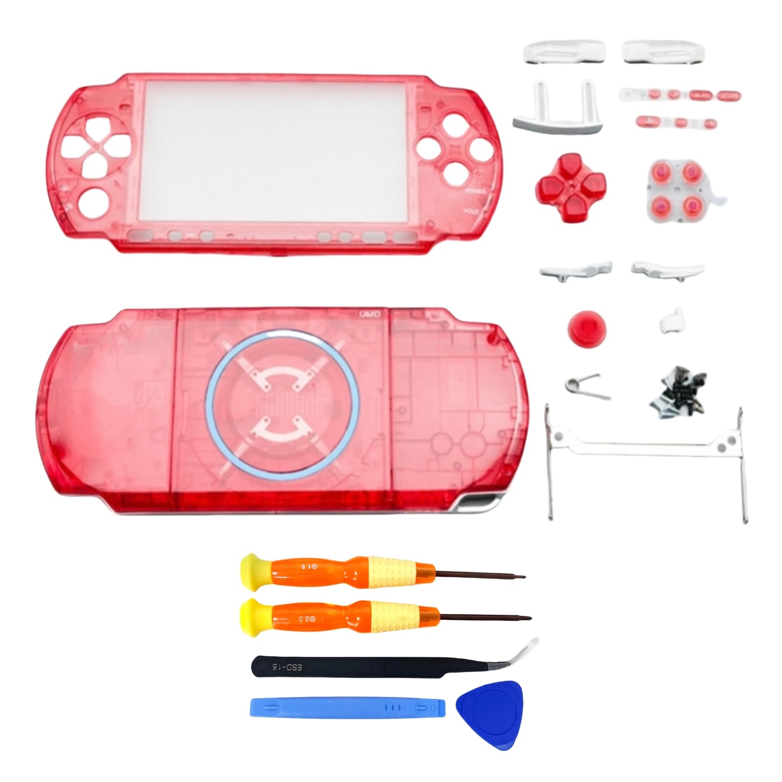 Hzxkqmil Replacement Full Housing Shell Cover Faceplate Case with Buttons Screws Set for Sony PSP 3000 Console (Transparent Red)