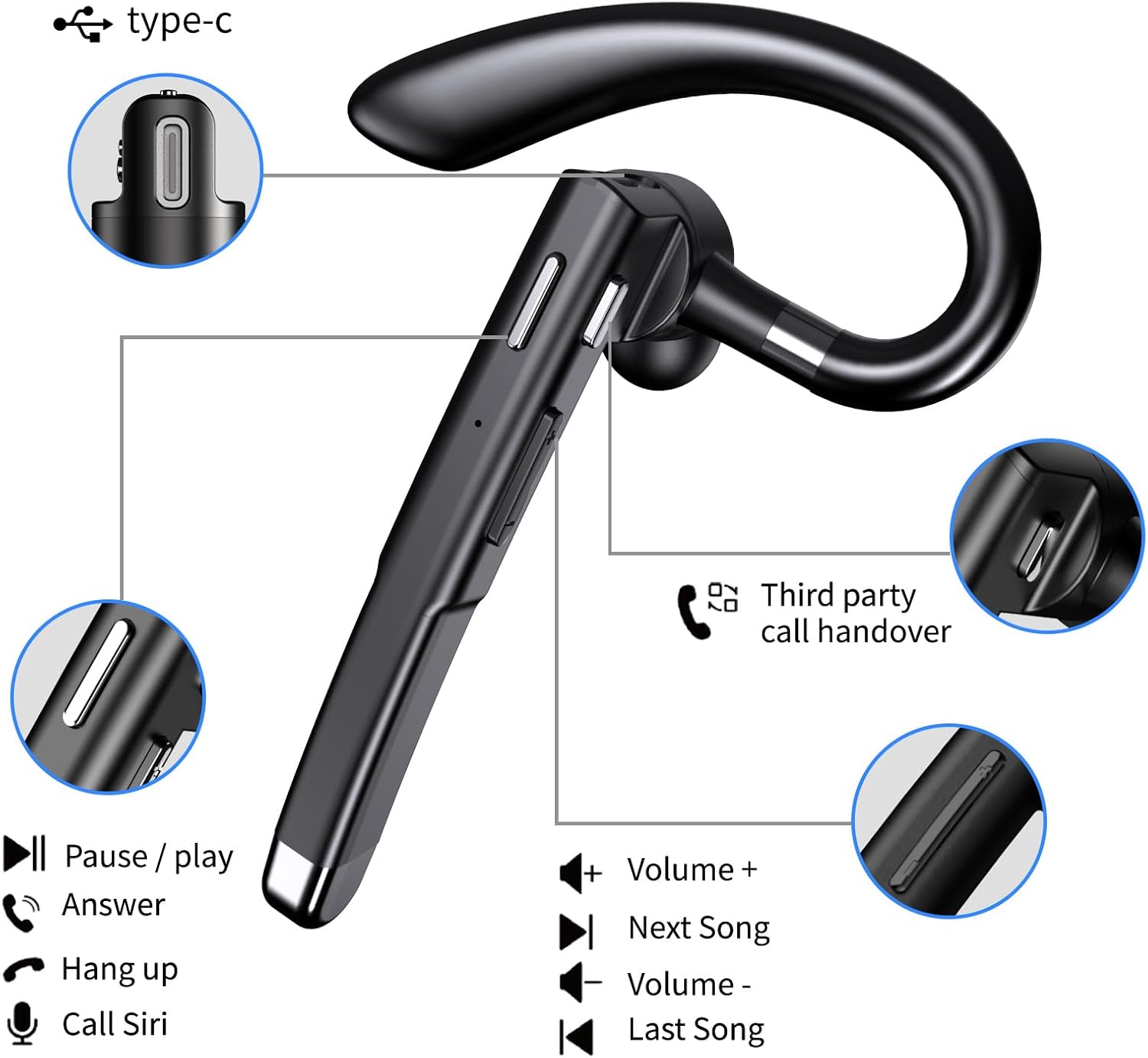 Kamon K520 Wireless Earpiece for Cellphone, Bluetooth 5.1 Headset Wireless Headphone with Charging Case, Mic for Office Driving, Hands-Free Earphones Compatible with iPhone, Samsung Etc - Image 4