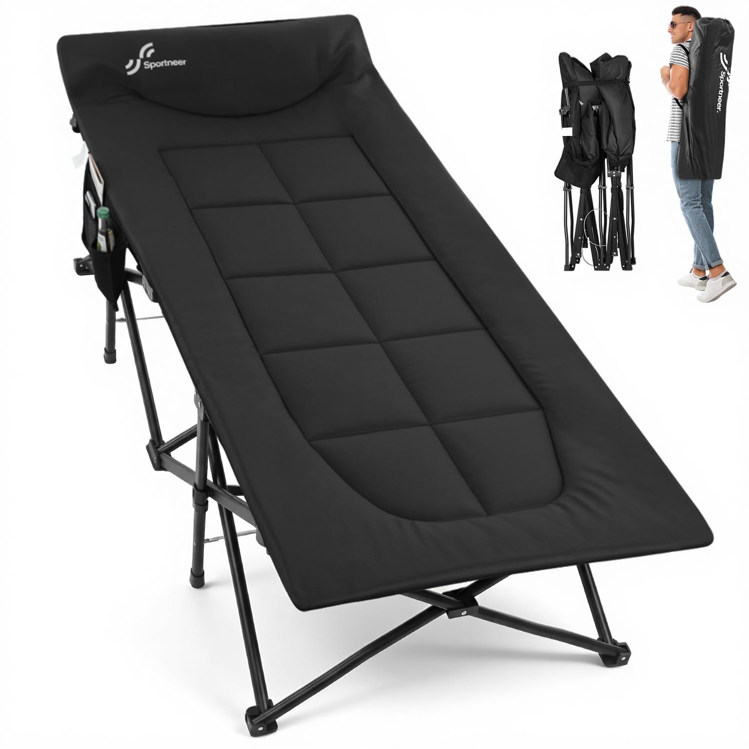 Sportneer 31" Camping Bed Camp Bed with Cushion, Extra Wide Camp Beds for Adults 450 LBS Outdoor Office Indoor Fishing with Carry Bag Supports