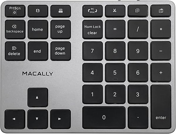 Macally Bluetooth Number Pad for Laptop - Slim Aluminum Design - Rechargeable Wireless Numeric Keypad - 35 Key Numpad Keyboard for Data Entry - for Mac, MacBook Pro/Air, iPad, iPhone, iOS, PC, Android