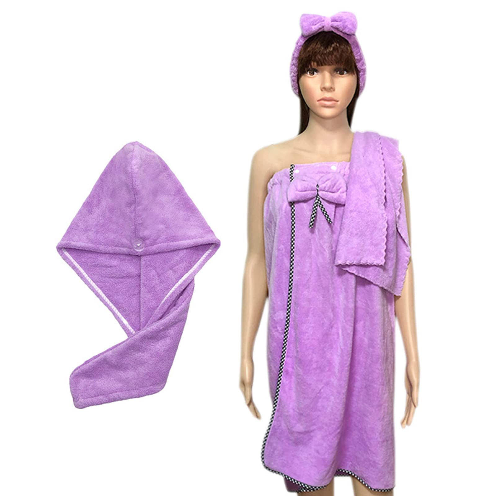 4 pz/set donne indossabile bagno avvolgere con asciugamano fascia capelli asciutto Cap accappatoio
