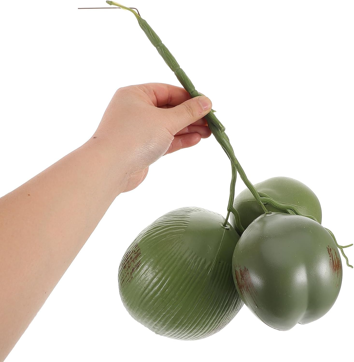 Realistic Plastic Coconut Model Set 3pcs Faux Coconut Cluster Lightweight Artificial Fruit Decor Tropical Party Luau Wedding Photo Props Home Decoration