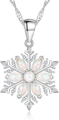 CiNily Snowflake Pendant Necklace for Women White Opal Pendant with Chain