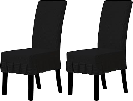 Easy-Going Dining Chair Covers Stretch Parsons Chair Slipcover with Skirt Chair Covers for Dining Room Restaurant Banquet 2 PCS, Black