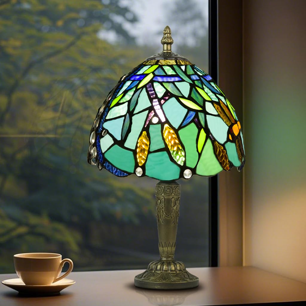 Crefotu Small Tiffany Style Table Lamp, 3 Color Temperatures Bedside Lamp, 8 Inch Stained Glass Desk Light for Home Office Bedroom Living Room (Wheat Ears) — image 1