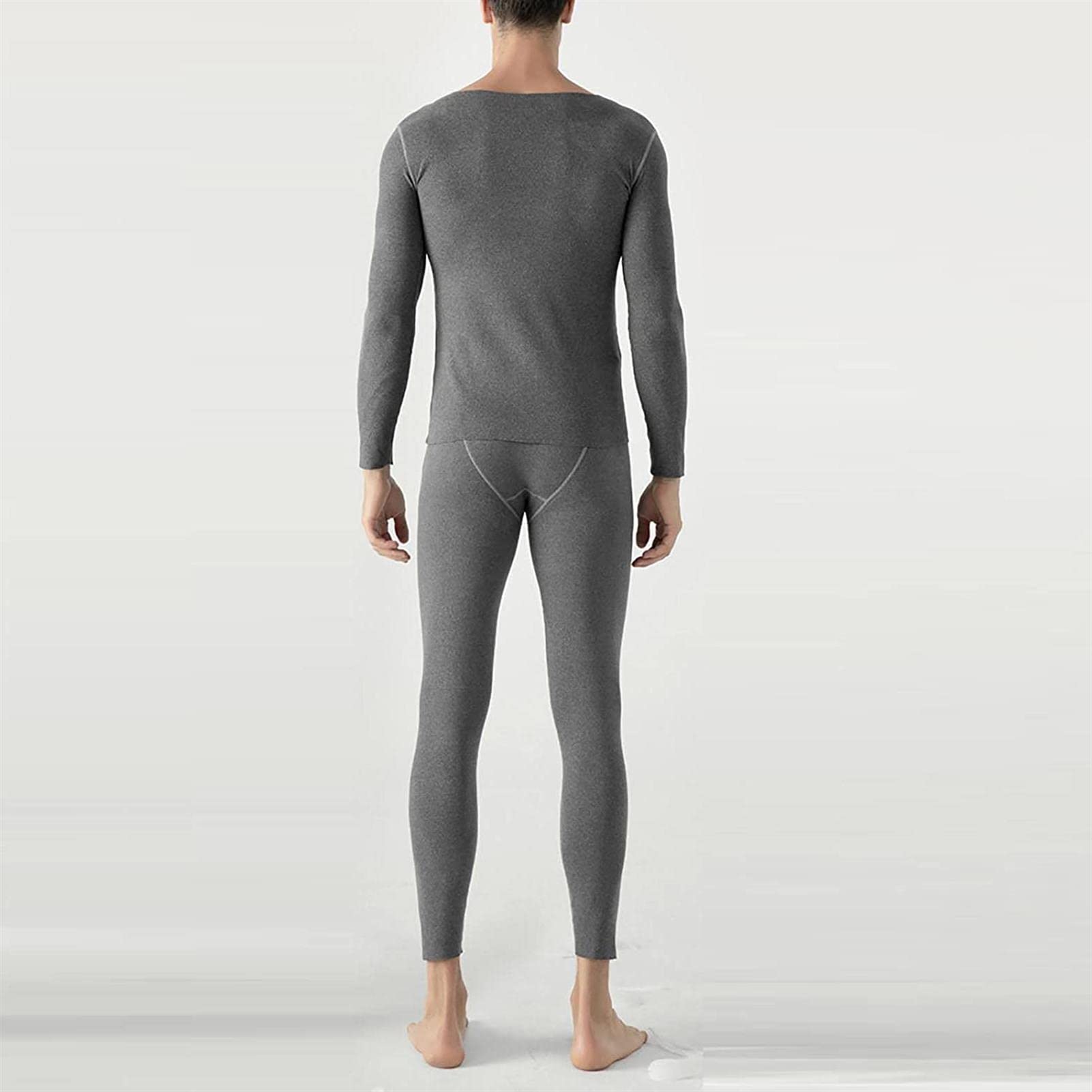 Set di Biancheria Intima Termica da Uomo Girocollo Manica Lunga Strato di Base Top Bottom Shirt Set di Pantaloni per Abiti Invernali (Grey Large)