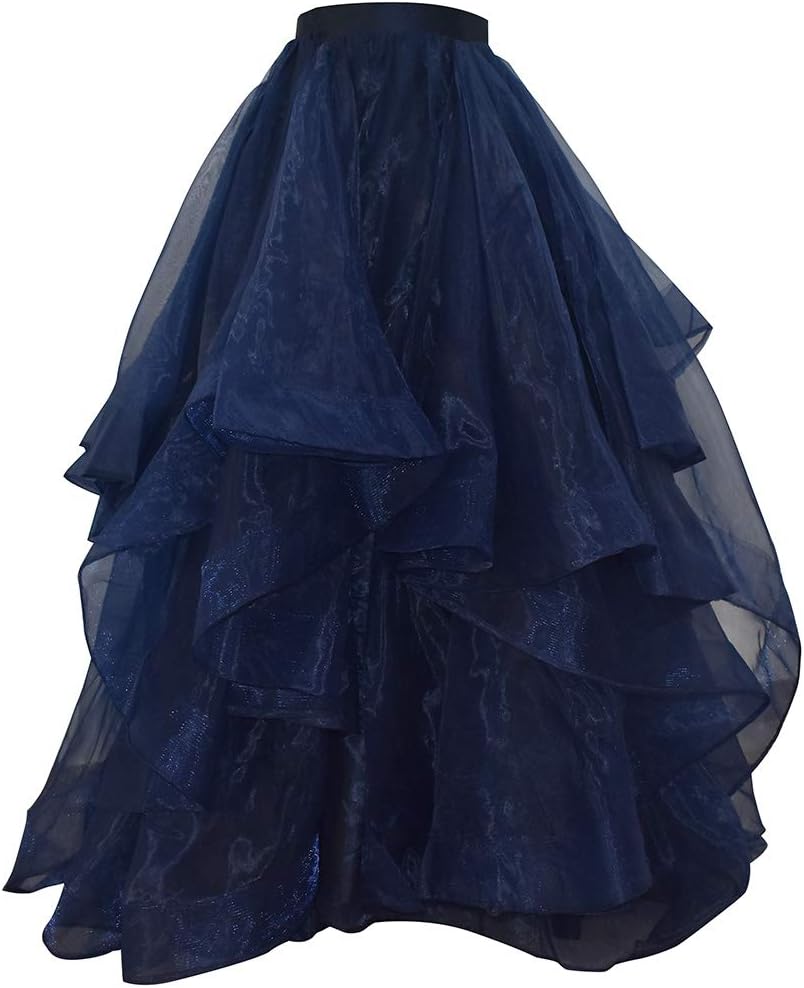 Women Long Ball Maxi Wedding Skirt Bridal Skirt with Train Party Prom Skirt (3XL, Navy)