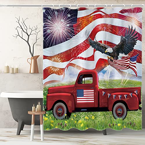 Hilioens 4Th Of July Independence Day Shower Curtain America July 4 Blue Red Stars Patriotic Shower Curtain Sets For Bathroom Memorial Day Bathroom Shower Curtains Set Decor With 12 Hooks 72"X72" #TOP5