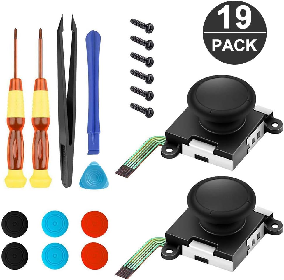 TOPIST 3D Analog Joycon Joystick Replacement for Nintendo Switch 19 in 1 Joycon Repair Tool Kits Switch joysticks comparable with Left and Right Switch Joy con Controller Full NS Repair Tool Set