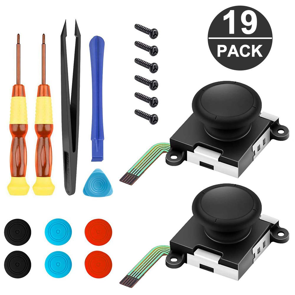 TOPIST 3D Analog Joycon Joystick Replacement for Nintendo Switch 19 in 1 Joycon Repair Tool Kits Switch joysticks comparable with Left and Right Switch Joy con Controller Full NS Repair Tool Set