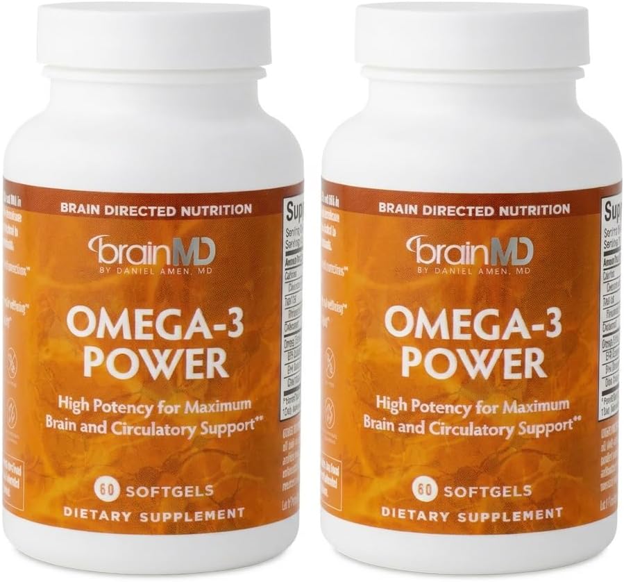 Dr Amen Omega-3 Power - 60 Capsules, Pack of 2 - Joint & Immune Support Supplement - Contains DHA & EPA - Gluten Free - 60 Total Servings