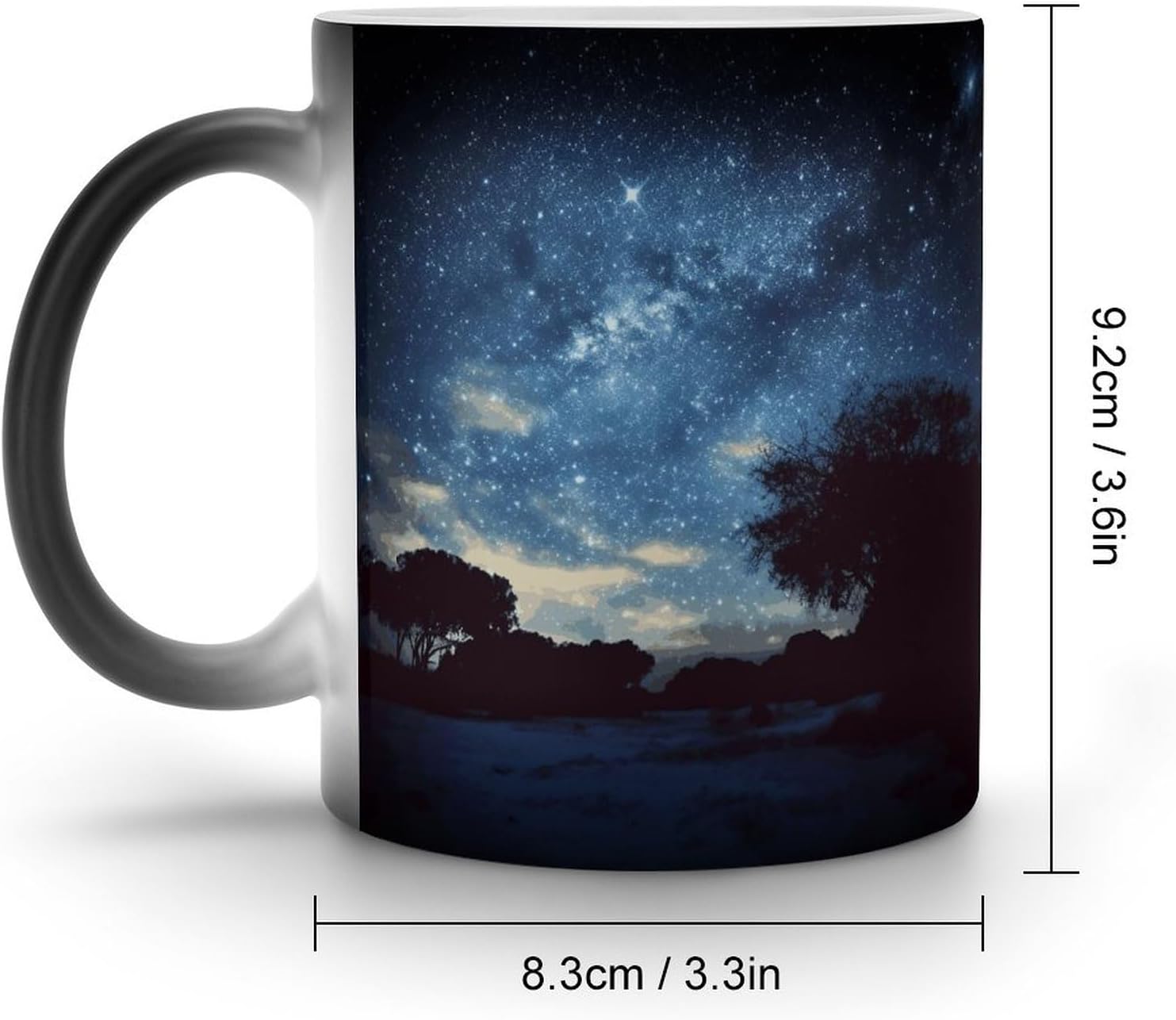 Color Changing Mug Night Sky with Trees Printed Ceramic Coffee Mug Heat Changing Sensitive Mug Magic Heat Changing Coffee Mug Novelty Coffee Mugs