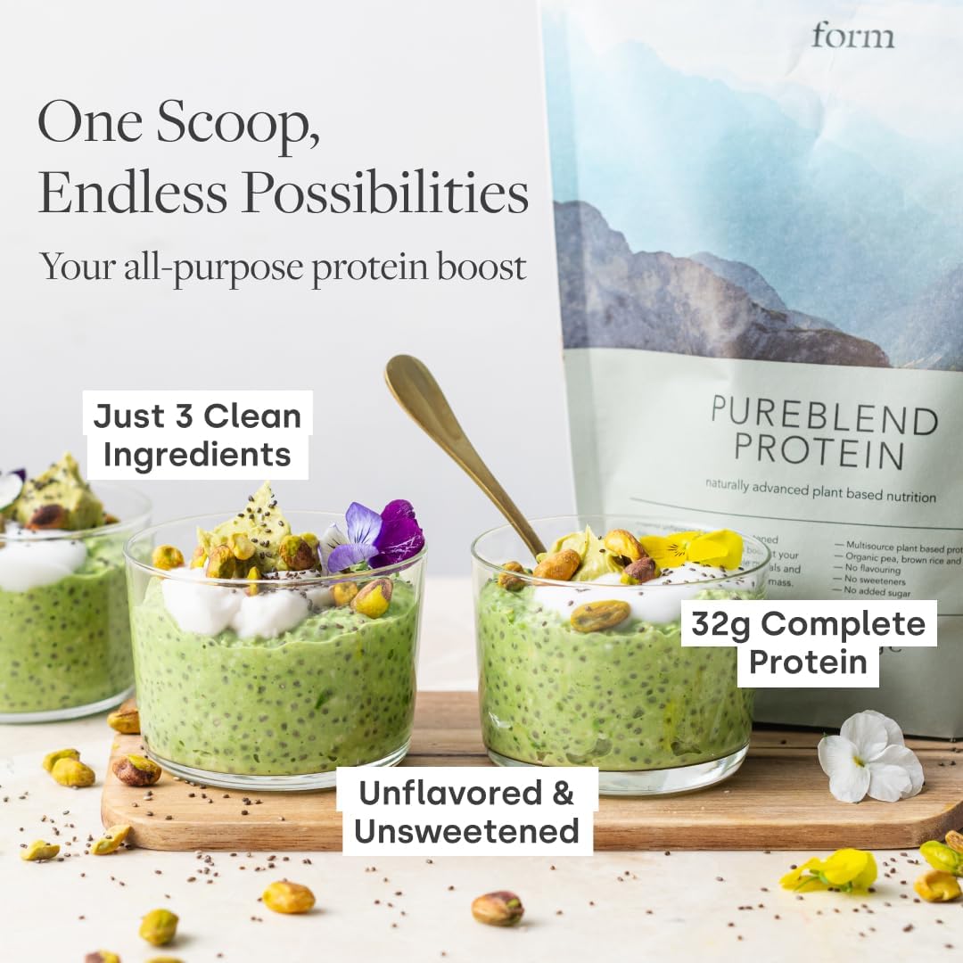 Form Pureblend Protein - Unsweetened and Unflavored Vegan Protein Powder - 32g of Plant Protein Powder Unflavored per Serving. Perfect for Your Smoothies, Cooking and Baking