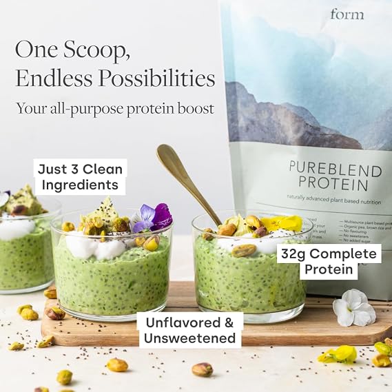 Form Pureblend Protein - Unsweetened and Unflavored Vegan Protein Powder - 32g of Plant Protein Powder Unflavored per Serving. Perfect for Your Smoothies, Cooking and Baking