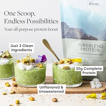 Form Pureblend Protein - Unsweetened and Unflavored Vegan Protein Powder - 32g of Plant Protein Powder Unflavored per Serving. Perfect for Your Smoothies, Cooking and Baking