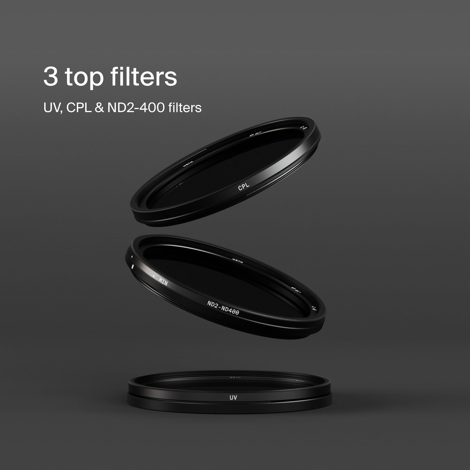 Urth 62 mm Kit de Filtros UV, Polarizador (CPL) y ND2-400 – Filtro 3 en 1 en Vidrio Óptico HD para Cámara, con Nano-Recubrimiento para una Claridad Excepcional