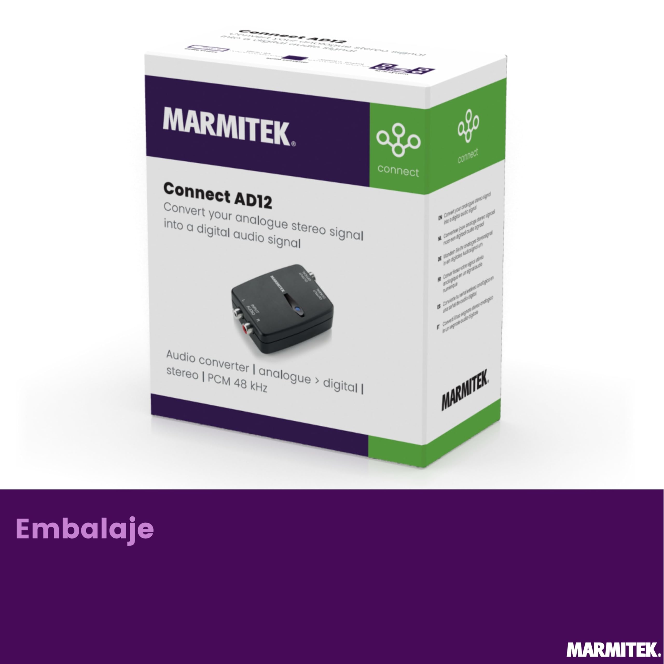Marmitek Connect AD12 - Convertidor ADC audio analógico a digital RCA | Convierte RCA estéreo a Toslink o coaxial, salida simultánea LPCM, para TV, amplificador y barra de sonido