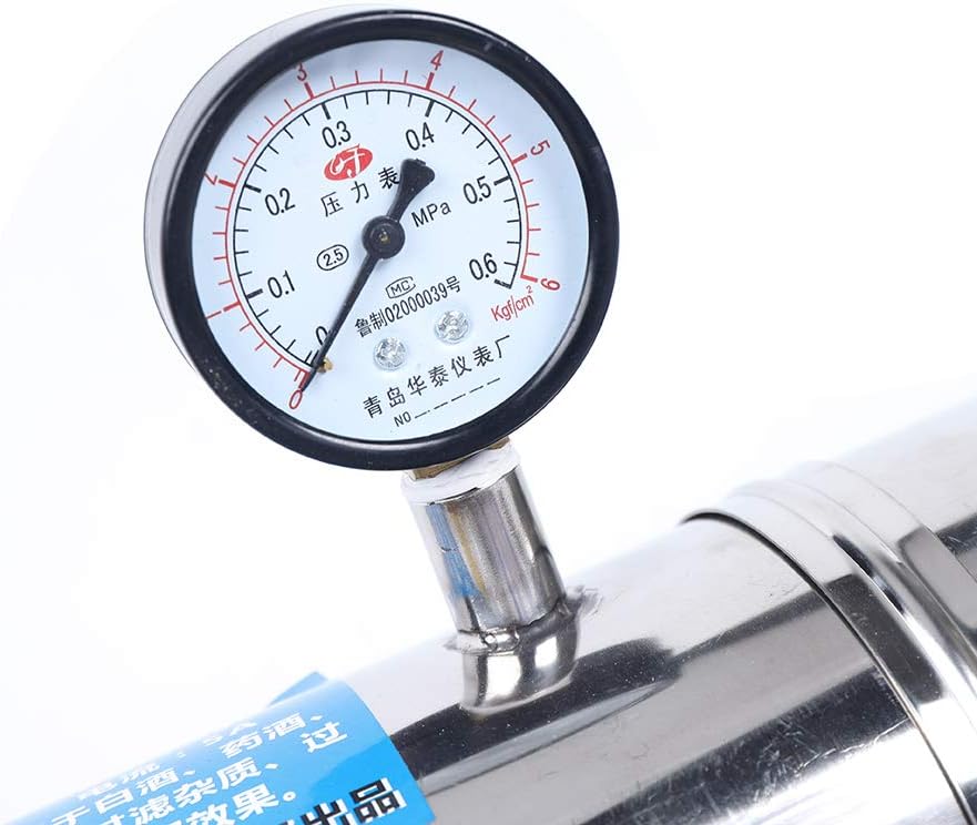 Stainless Steel Wine/Beer/Juice/Kombucha/Liquid Filtration System, 80W 110V 60HZ Filtration System with Pressure Gauge and Water Hose, Microporous Membrane Fine Filter
