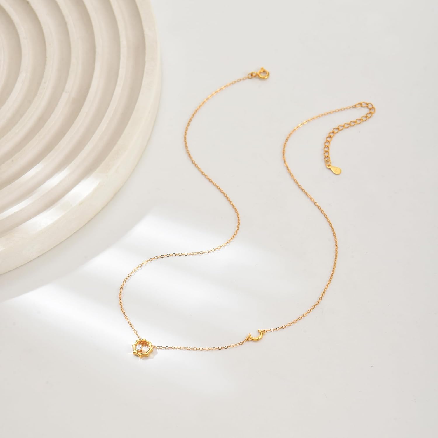 Dainty 14k Gold Plated Crescent Moon and Star Necklaces for Women Couple 925 Sterling Silver Moon Sun Pendant Choker Necklace Delicate Minimalist Cubic Zirconia Chain Jewelry Birthday Gift