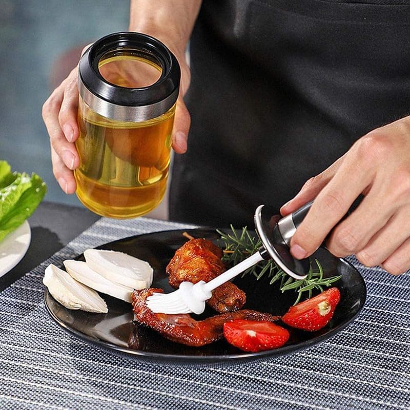 Image of GO STORE Glass Oil Dispenser With Basting Brush, Oil Ghee Containers Bottle for BBQ, Pastry, Grill, Baking, Kitchen Cooking (250 ml)